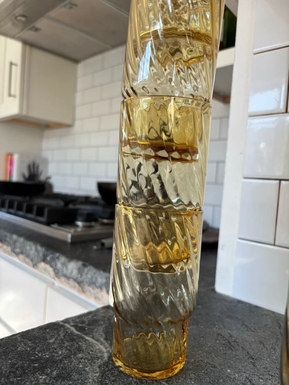 Pottery Barn Amber spiral stackable Highball Glasses x4